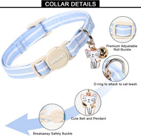 ARING PET 2 Pack Cat Collar-Cute Cotton Cat Collar Breakaway - Blue & Green Striped - image 3