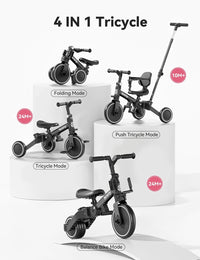 besrey Folding Toddler Tricycle-to-Balance Bike with Push Handle - Black - image 2