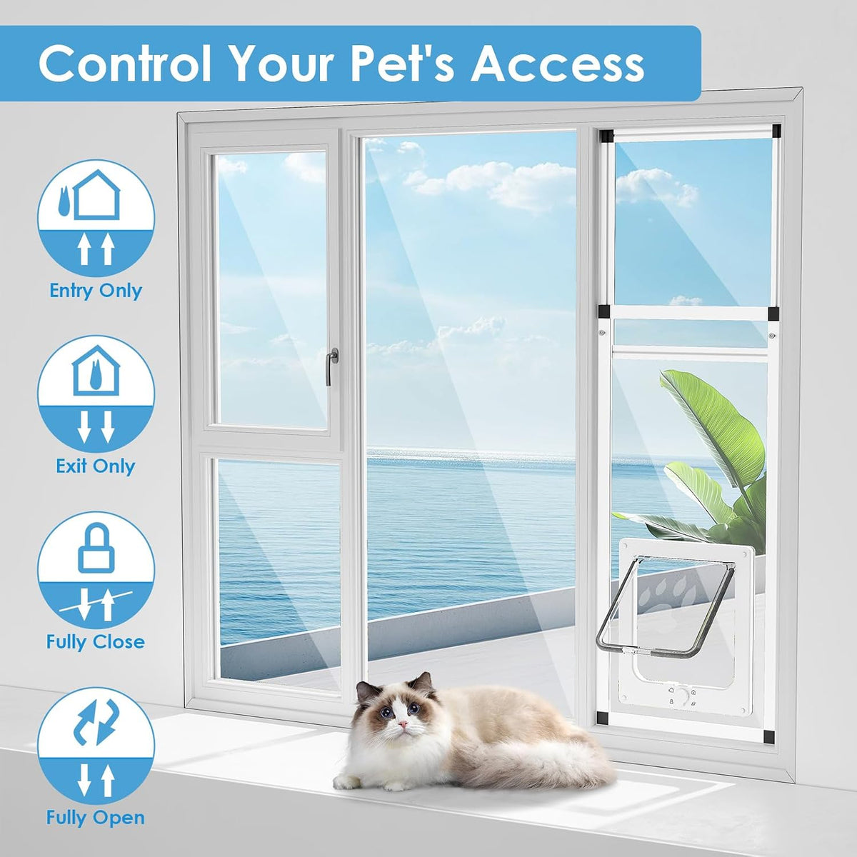Sliding Cat Door for Window, Fits 32"-37" Width Window - White / Fit Window: 31"-42" Height - image 3
