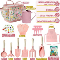 Qtioucp Kids Gardening Set 14Pcs Garden Tools with Tote Bag - Pink - image 2