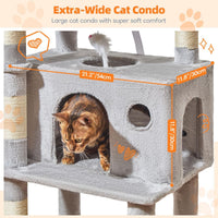 Taoqimiao Cat Tree, 67 in Tall Cat Tower with 2 Plush Cat Condos – Essentials for Cats - 73 inches / Light Gray - image 3