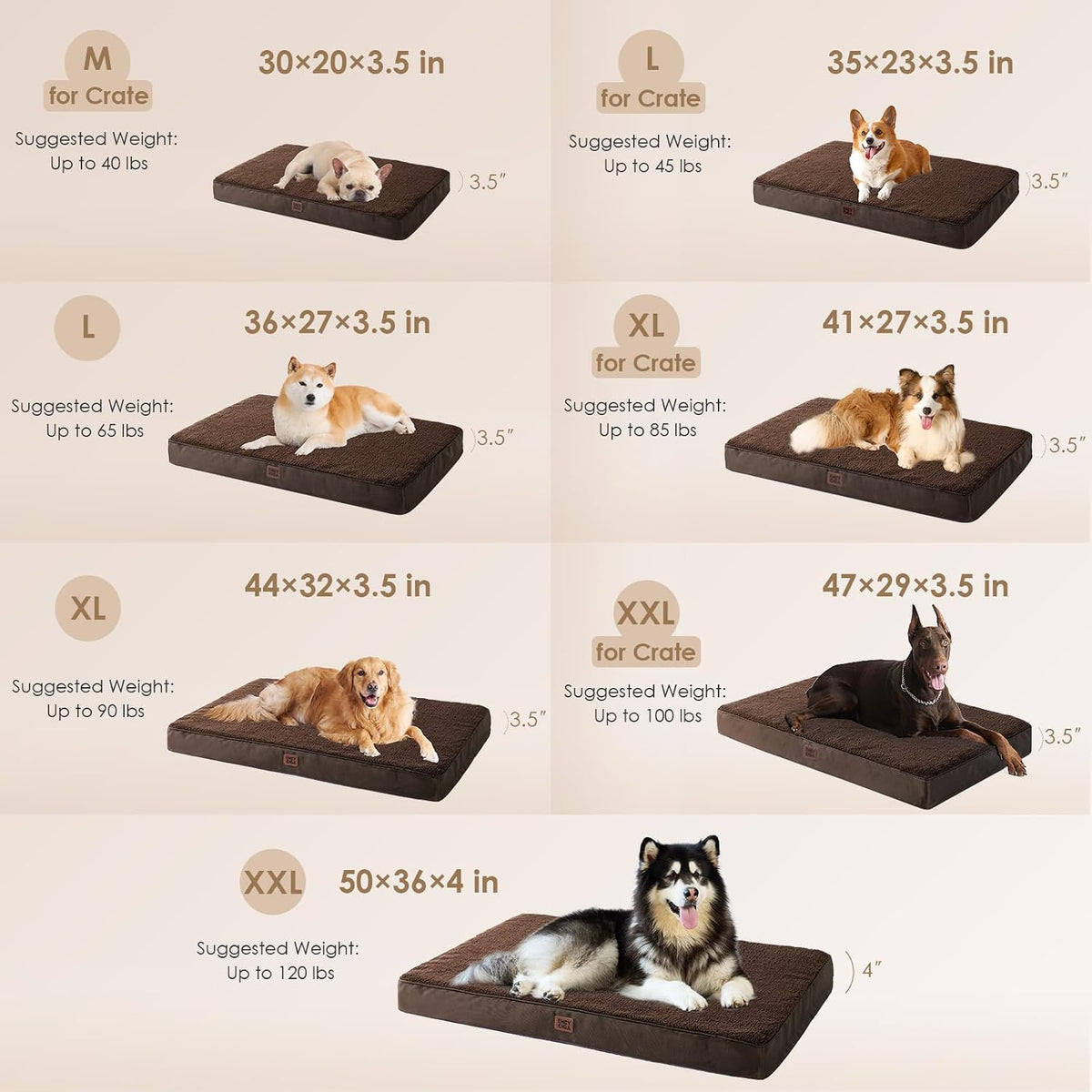 EHEYCIGA Orthopedic Dog Bed Large with Removable Washable Cover - 50*36*4 inches / Brown - image 2