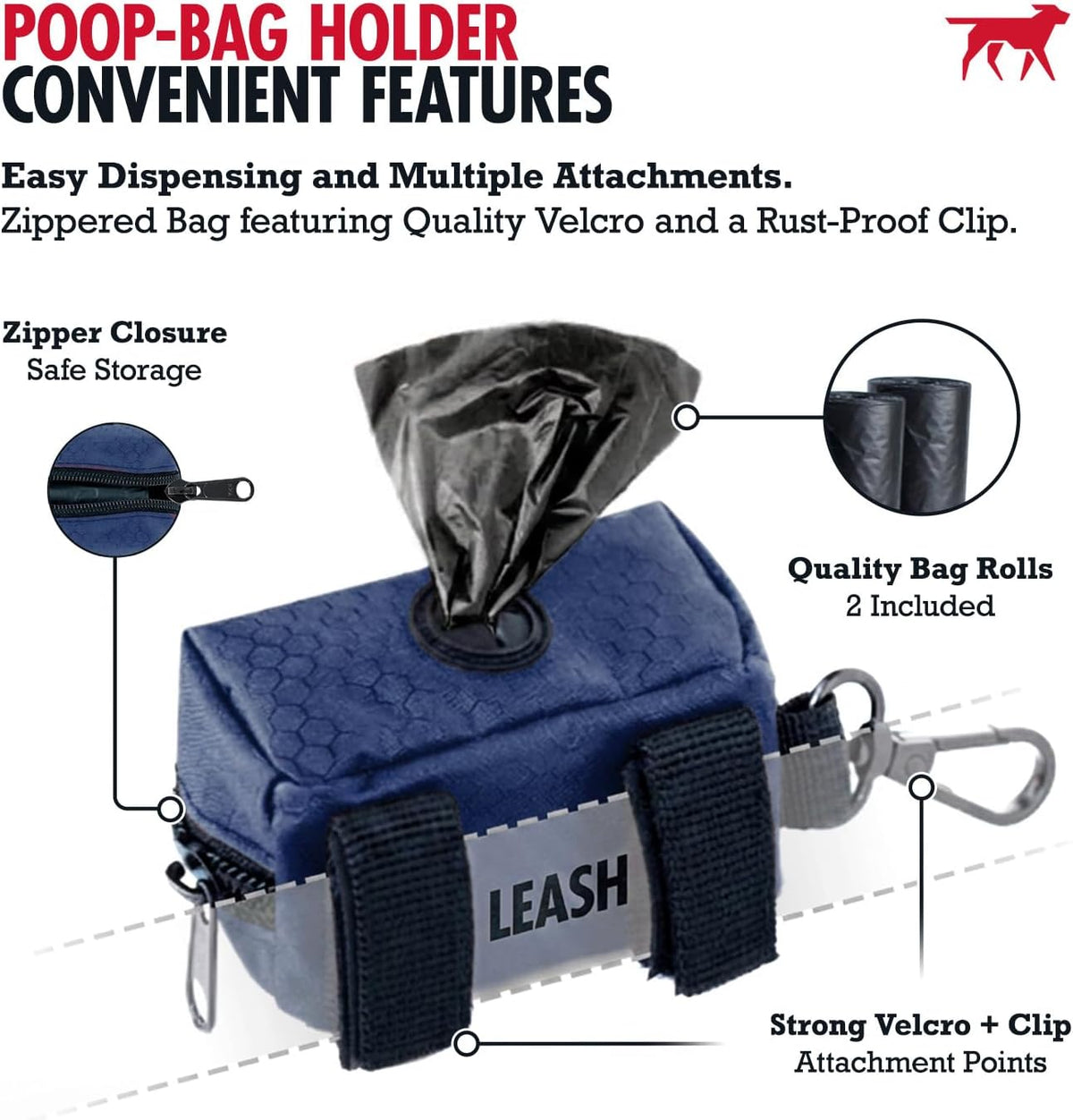 Tuff Pupper Dog Poop Bag Holder, Works with Any Dog Leash - Midnight Blue - image 4