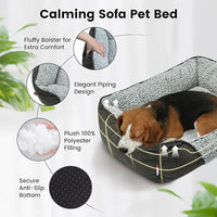 Miguel Washable Cat Bed for Indoor Cats With Removable Cushion, Easy to Wash Small Pet Sofa With Side, Rectangle Bolster Kitten Calming Cuddle Puppy Bed, Anti-Slip Bottom, Gray 18 Inch