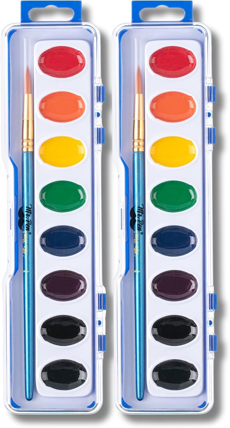 Mr. Pen, Washable Watercolors, 8 Colors with Paint Brush - 2 Pack