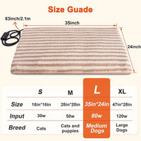 Large Pet Heating Pad, Adjustable Temperature with Timer - Beige / L (35'' x 24'') - image 2