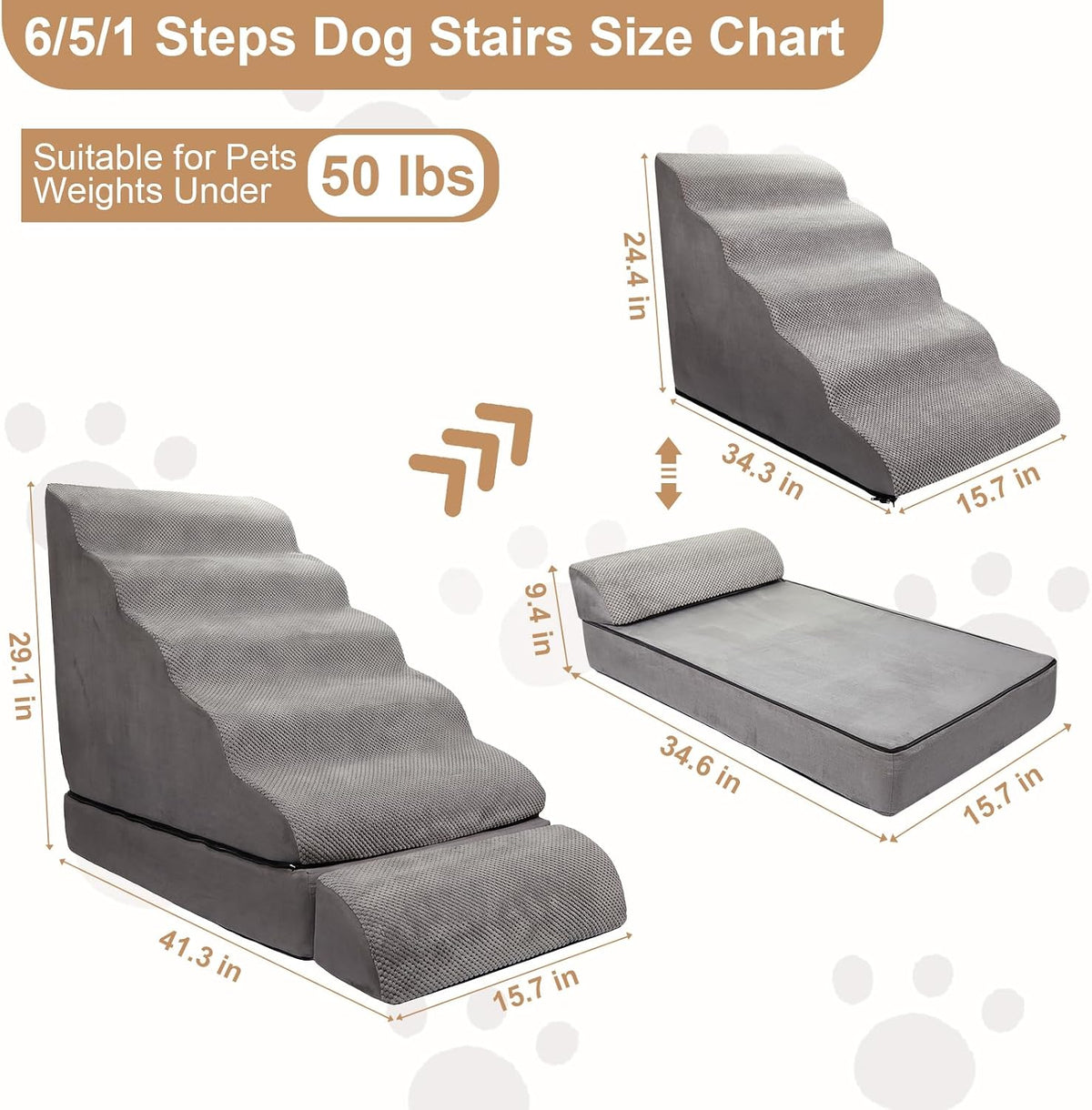 Dog Stairs for High Beds 30-36" H 6-Step Pet Stairs for Large Dogs – Essentials for Dogs - Gray - image 2