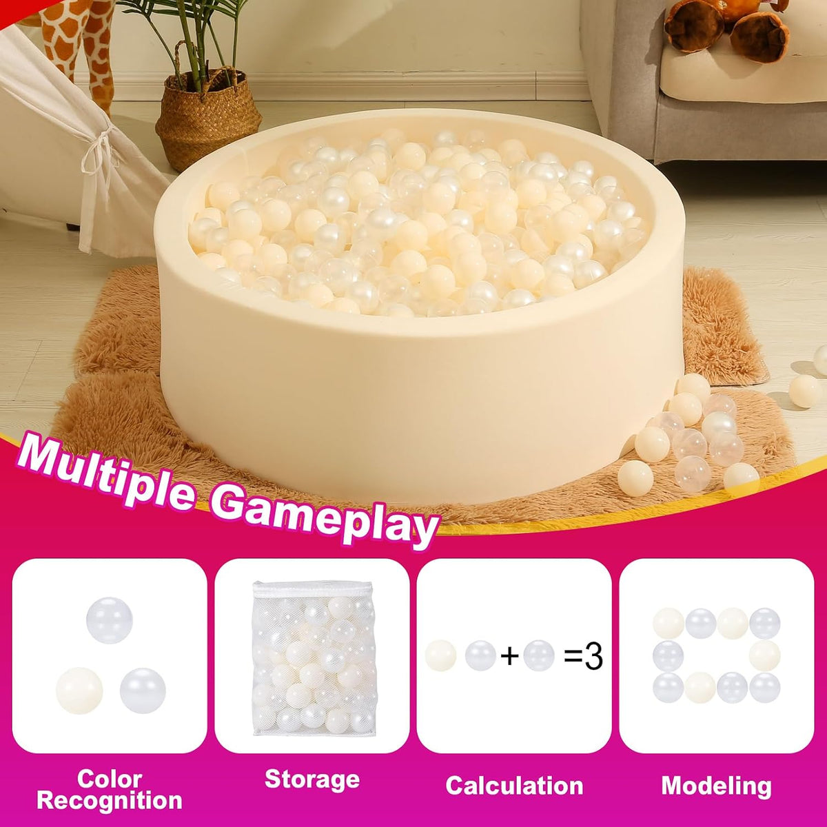 Realhaha Ball Pit Balls Baby Plastic Playpen Playball 2.15″ - Beige / 200 balls - image 2