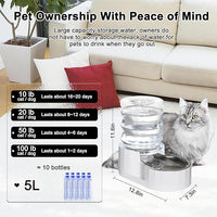 RIZZARI Dog Water Bowl Dispenser: 5L Automatic Stainless Steel Gravity Feeder - Large Capacity Ideal for Indoor and Outdoor Hydration