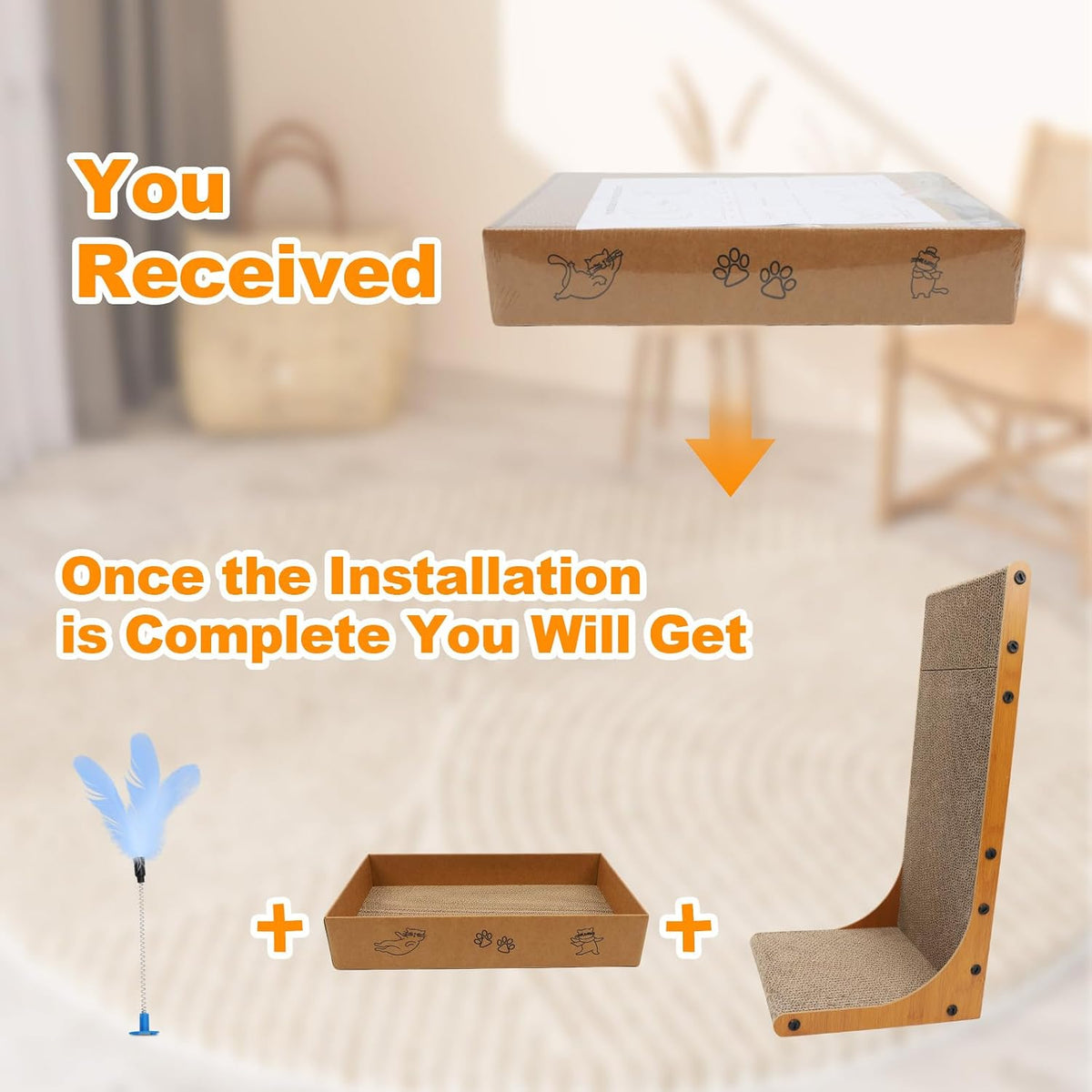 Cat Scratching Post, 3-in1 Cat Scratcher for Indoor Cats - 1pk 22in L-Shape Cat Scratcher with Box - image 2