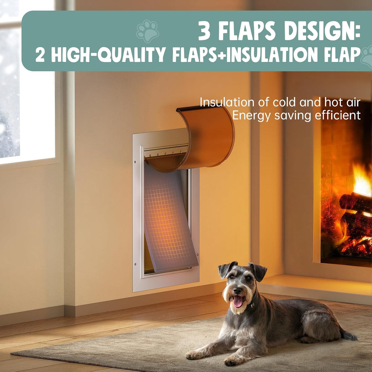 3-Flaps Insulated Aluminum Dog Door for Wall, Pets Up to – Essentials for Dogs - Large - image 4