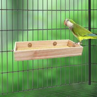 Bird Feeding Cups, Natural Wooden Parrot Perch Stand - 11.8 × 5.9 Inch - image 2