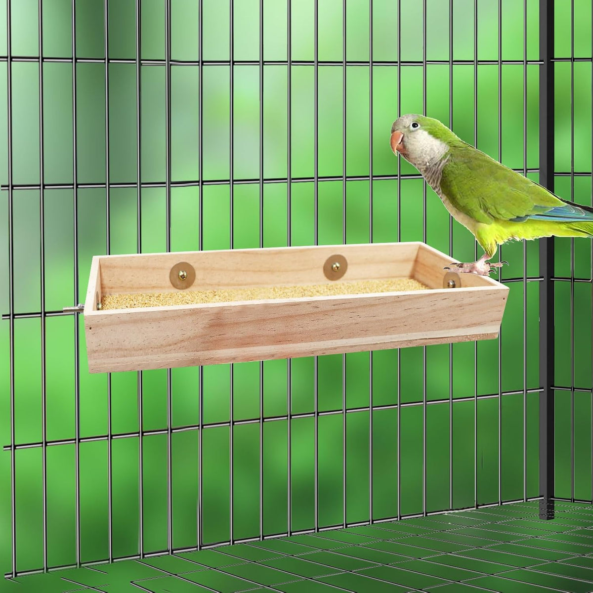 Bird Feeding Cups, Natural Wooden Parrot Perch Stand - 11.8 × 5.9 Inch - image 2