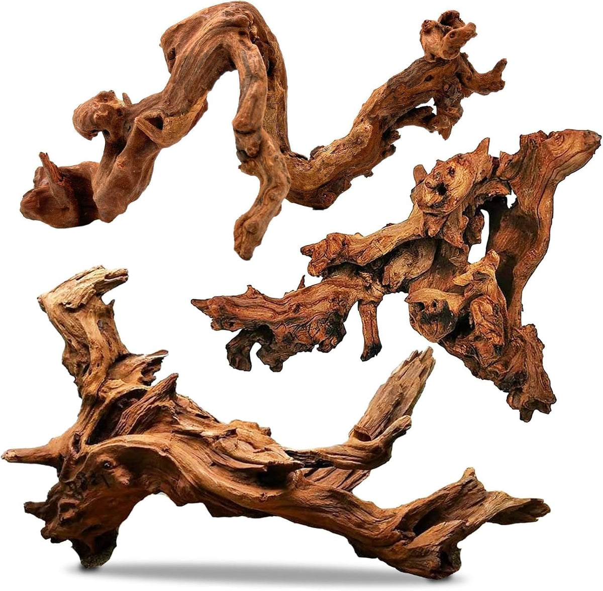 PINVNBY Natural Driftwood for Aquarium Decor Fish Tank Decorations - L: Mopani Driftwood (7-13 inches/3 Pack）