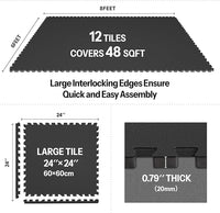 AIRHOP 0.79in Thick 48 Sq Ft Exercise Equipment Mats, 12 Tiles Upgraded Rubber Top with High Density EVA Foam, Large Interlocking Puzzle Gym Flooring for Home Gym, Heavy Weight Workout,Black