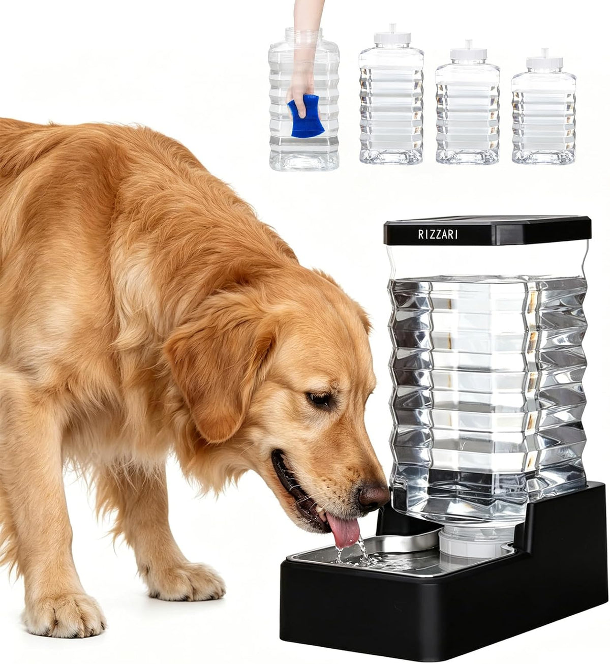 2.4Gallon Dog Water Bowl Dispenser for Dogs:Leak Resistant Waterer – Essentials for Dogs - Black with Lid / 10L