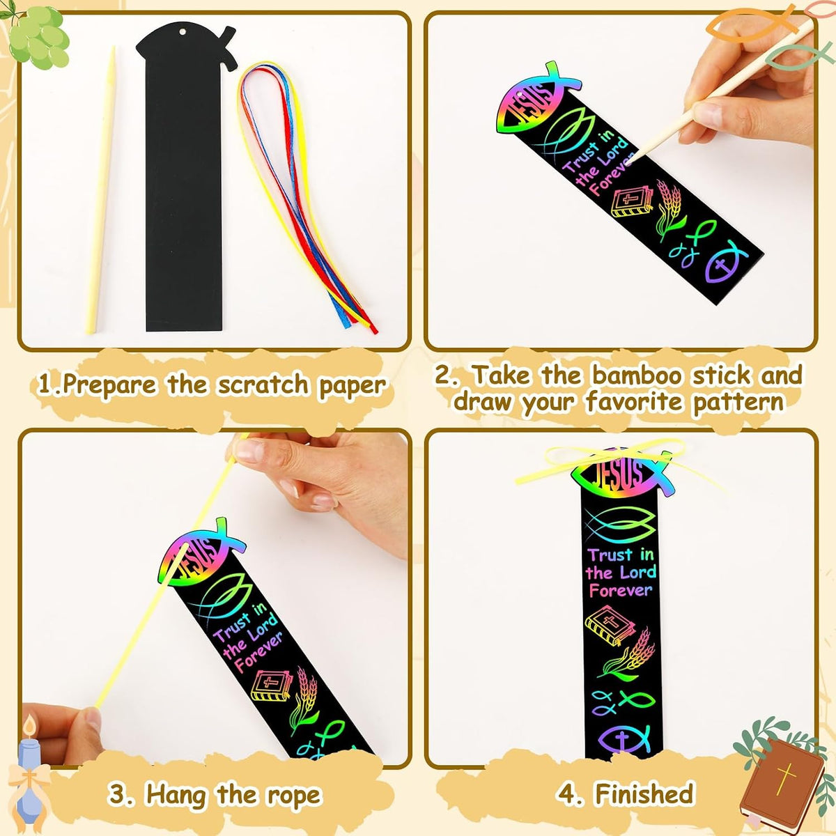 AUGSUN fall rainbow scratch art bookmarks with pumpkin and leaf designs - view 19