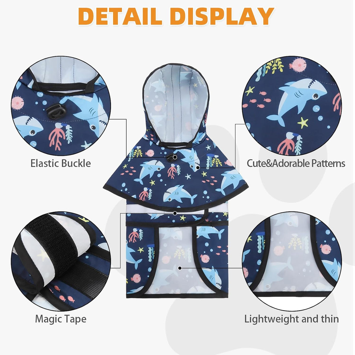 Dog Raincoat Hooded Slicker Poncho with Leash Hole - S:10-15lbs / Blue Shark - image 3