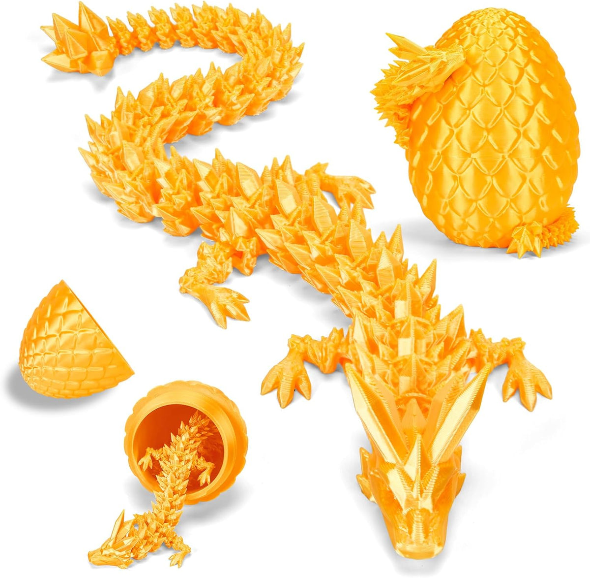 3D Printed Dragon Egg, Mystery Articulated Crystal Dragon Egg Fidget Toys, 3D Print Surprise - Silk Gold