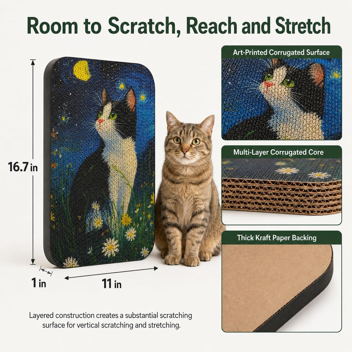 Cat Wall Scratcher, Art Cat Scratching Board for Indoor Cats – Essentials for Cats - Starry Cat - image 2