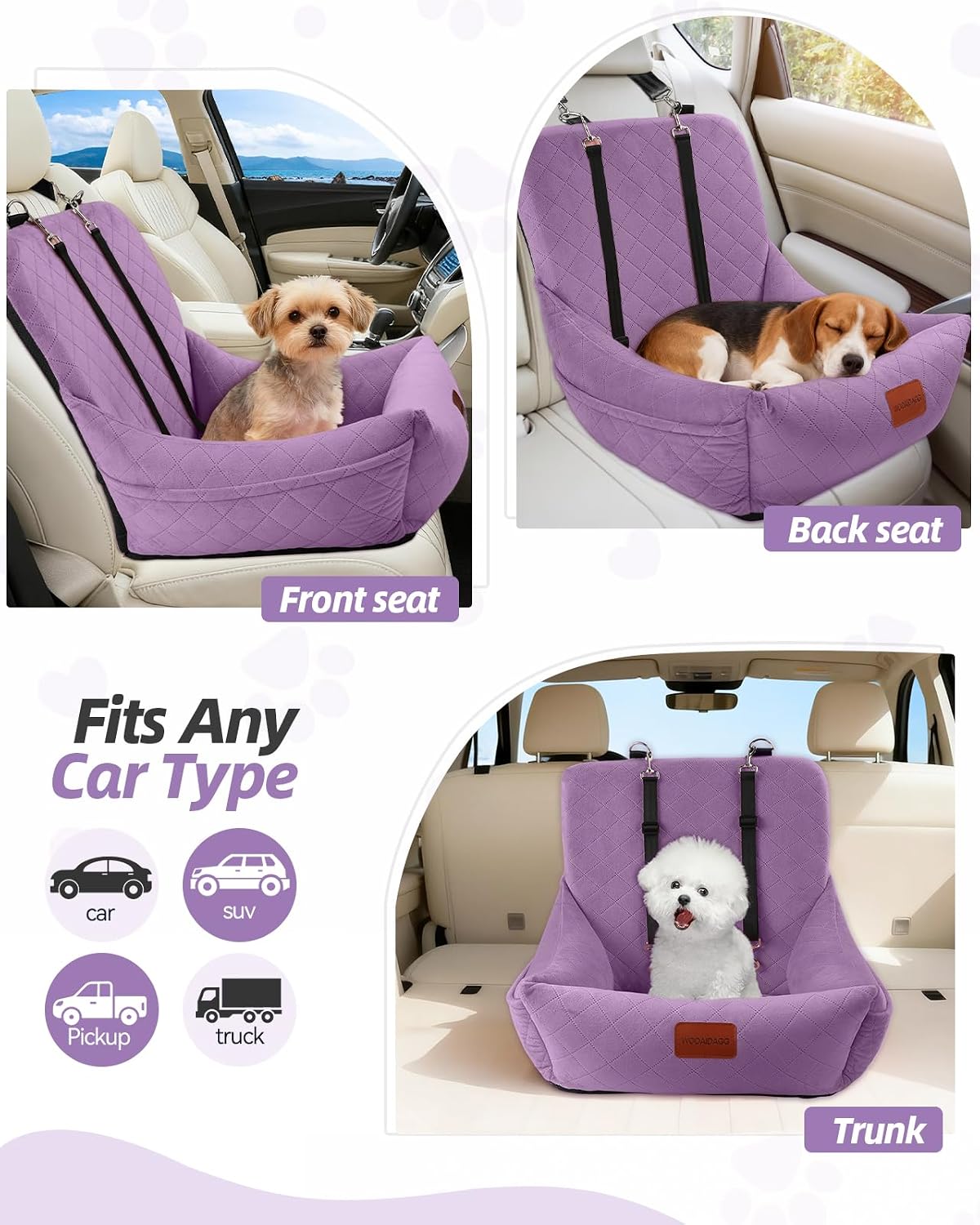 WOOAIDAGG Dog Car Seat for Small Dogs, Ultra-Soft Fabric - Purple - image 4