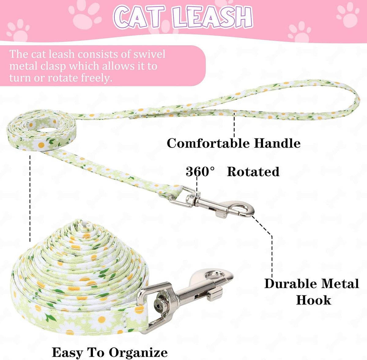 2 Pack Cat Harness and Leash with Collar Set - Floral - image 4