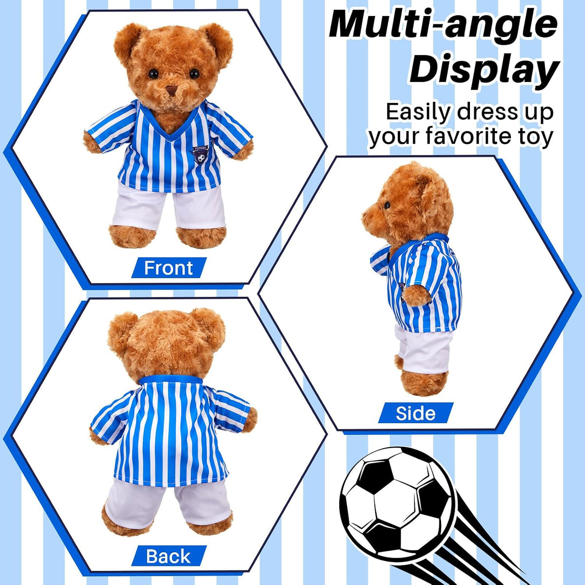 2 Pcs Rainbow PJ's Bear Clothes Outfit Stuffed Animal - Soccer / Blue White - image 3