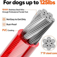 Tresbro 25FT Red Reflective Tie Out Cable for Dogs Up to 125 Pounds, Steel Wire Lead Leash with Stainless Rotatable Buckle, Lightweight and Enduring, Dog Chains Outside for Outdoor,Yard,Camping