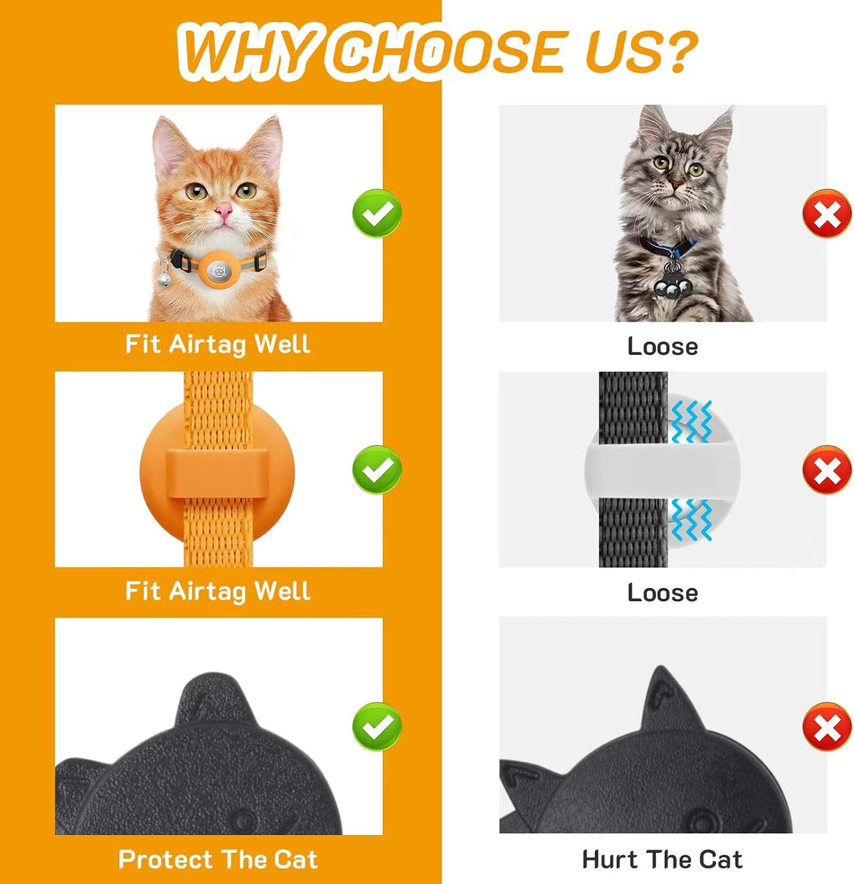 2 Pack Airtag Cat Collar Breakaway with Bell - Orange - image 2