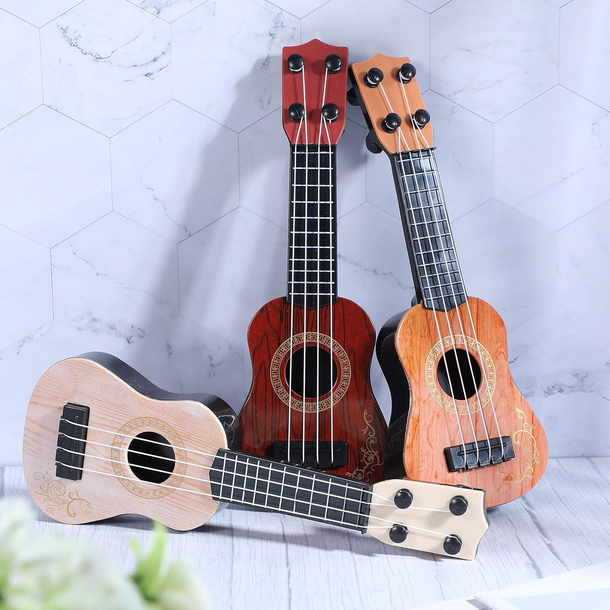 Lenwen 6 pack 10 inch mini toy guitars for kids with 4 nylon strings in three colors - view 2