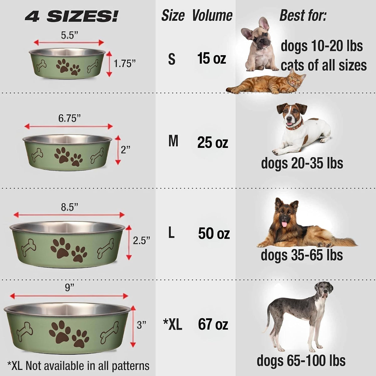 Loving Pets Bella Dog Bowls, Stainless Steel Dog & Cat Bowls - Artichoke / X-Large (65-100lbs) - image 3