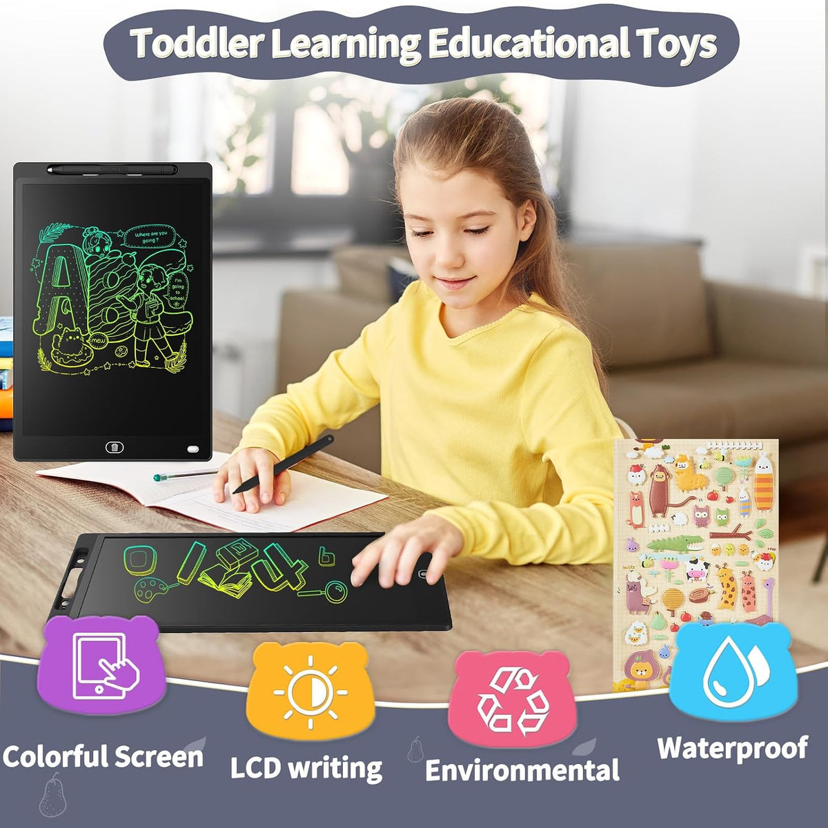 [2 Pack] Genialba LCD Writing Tablet 10-Inch Colorful Doodle Board - Black / 12 Inch / 1 - image 3