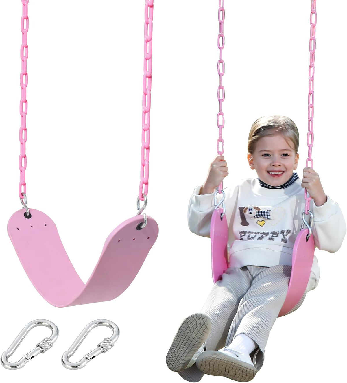 Pink Swing Seat, Heavy Duty Chain Plastic Coated - Pink