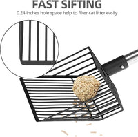 PUPTECK Fast Sifting Cat Litter Scoop - Long Handle Chicken Poop Scooper with Deep Shovel, Heavy Duty & Non-Stick Kitty Metal Litter Sifter, Chicken Coop Accessories