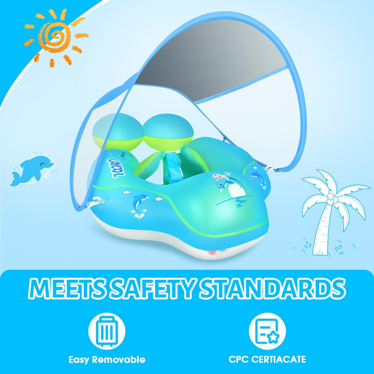 Baby Pool Float with Canopy UPF50+ - Baby Blue / Large - image 3
