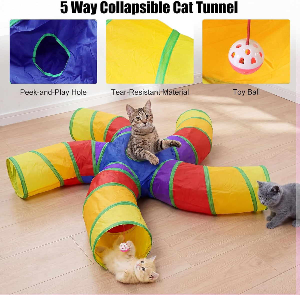 Bemodst Cat Tunnel for Indoor Cats - Rainbow-5 Way - image 4