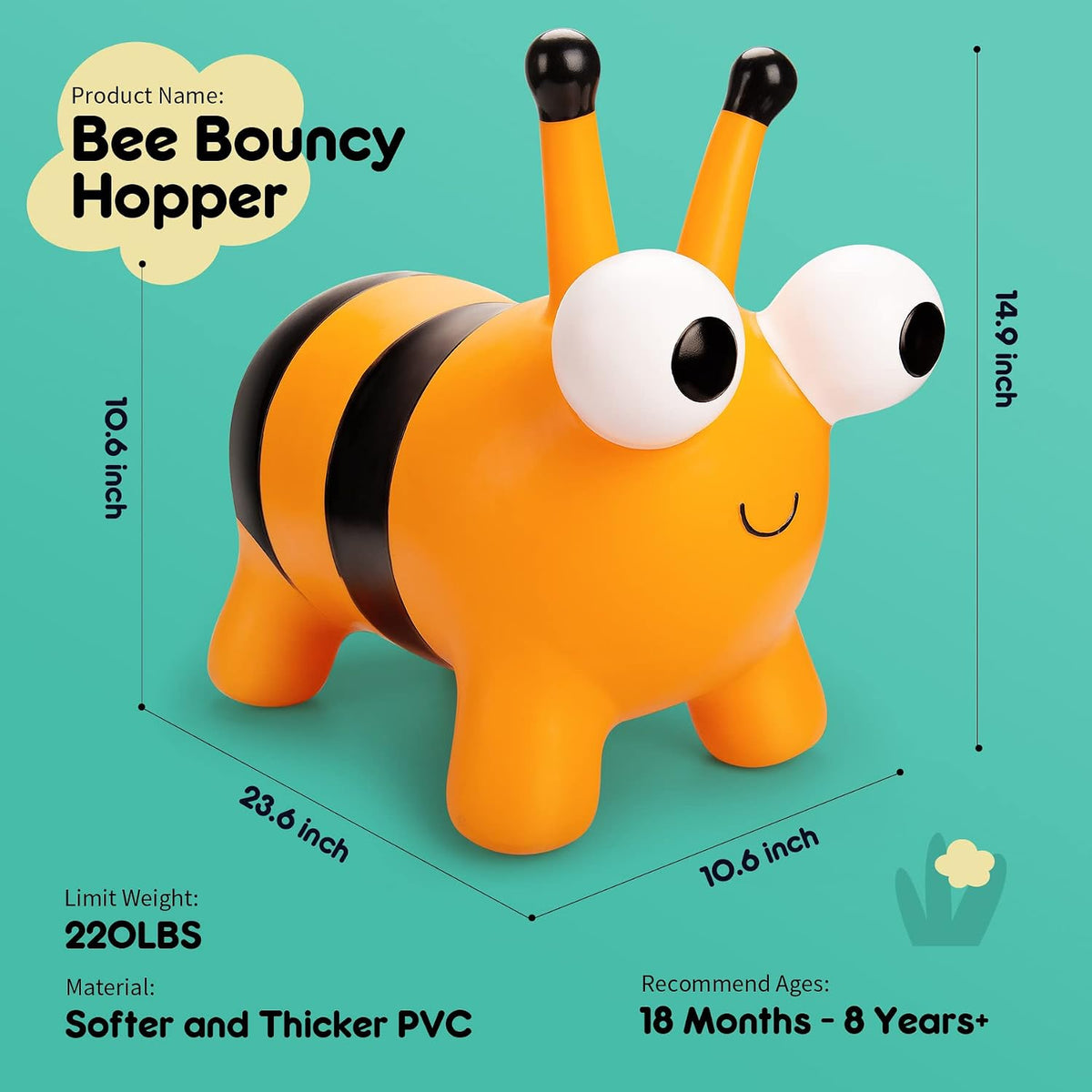 ZOOJOY Inflatable Horse Hopping Toy - Yellow Bee - image 2