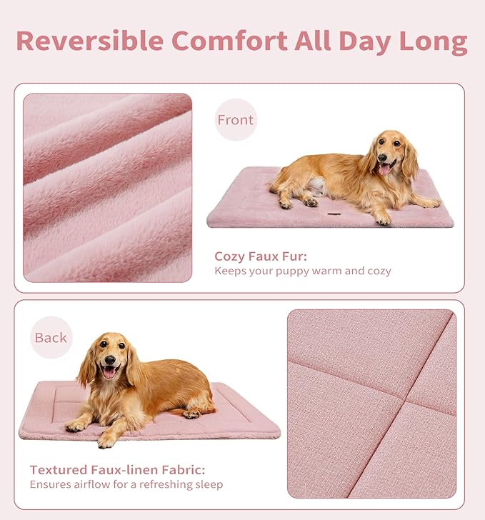 MADE 4 PETS Dog Crate Pad Bed for Large Dogs, Washable & Reversible, Anti-Slip Kennel Mat for Cozy Sleeping, Soft Fluffy Dog Bed for Indoor & Outdoor Use, 36"x27", Pink