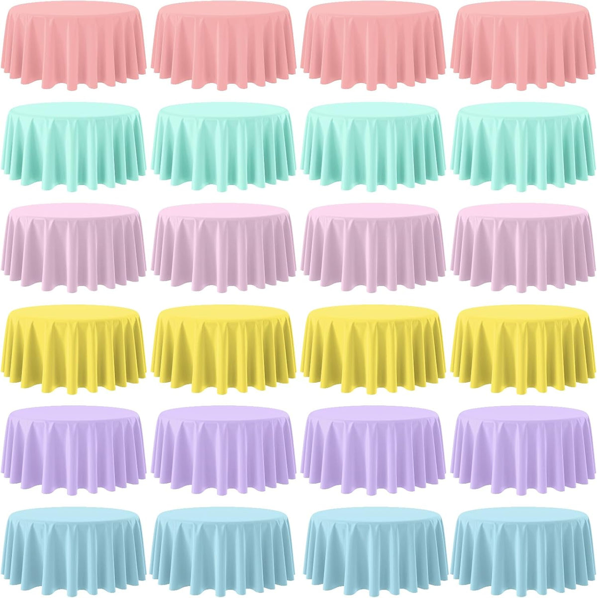 4Pcs Pastel Tablecloths, Mix Color Plastic Tablecloth Disposable Rectangle Table Covers for Baby - Pastel Round / 24pcs
