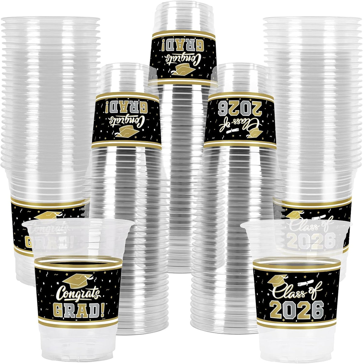 Gatherfun 100 Pcs 16oz Football Plastic Cups - Black