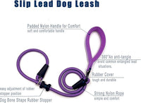 Slip Lead Dog Leash，Strong Nylon Rope Leash and Padded Handle,No Pull Outdoor Walking Training Lead for Small Medium Large Dogs(Purple,1/2"×4ft)