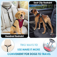 Lukovee Dog Seatbelt Leash for Cars, 2 Pack Pet Safety Car Seat Belt with Adjustable Buckle & Reflective Bungee, Connect Dog Harness in Vehicle Car Dogs Restraint Travel Daily Use (Black)