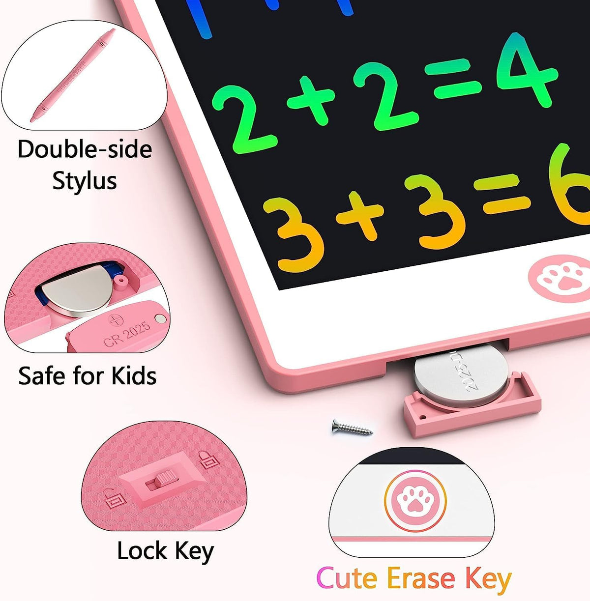 Hockvill LCD Writing Tablet for Kids 8.8 Inch - 6"W x 9"H / Pink - image 3