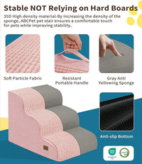 Dog Step for Bed, Dog Stair 3-Step 35D Pet Stair 15.7" H for High Bed or Sofa Non-Slip Balanced Pet Step Indoor, Pink