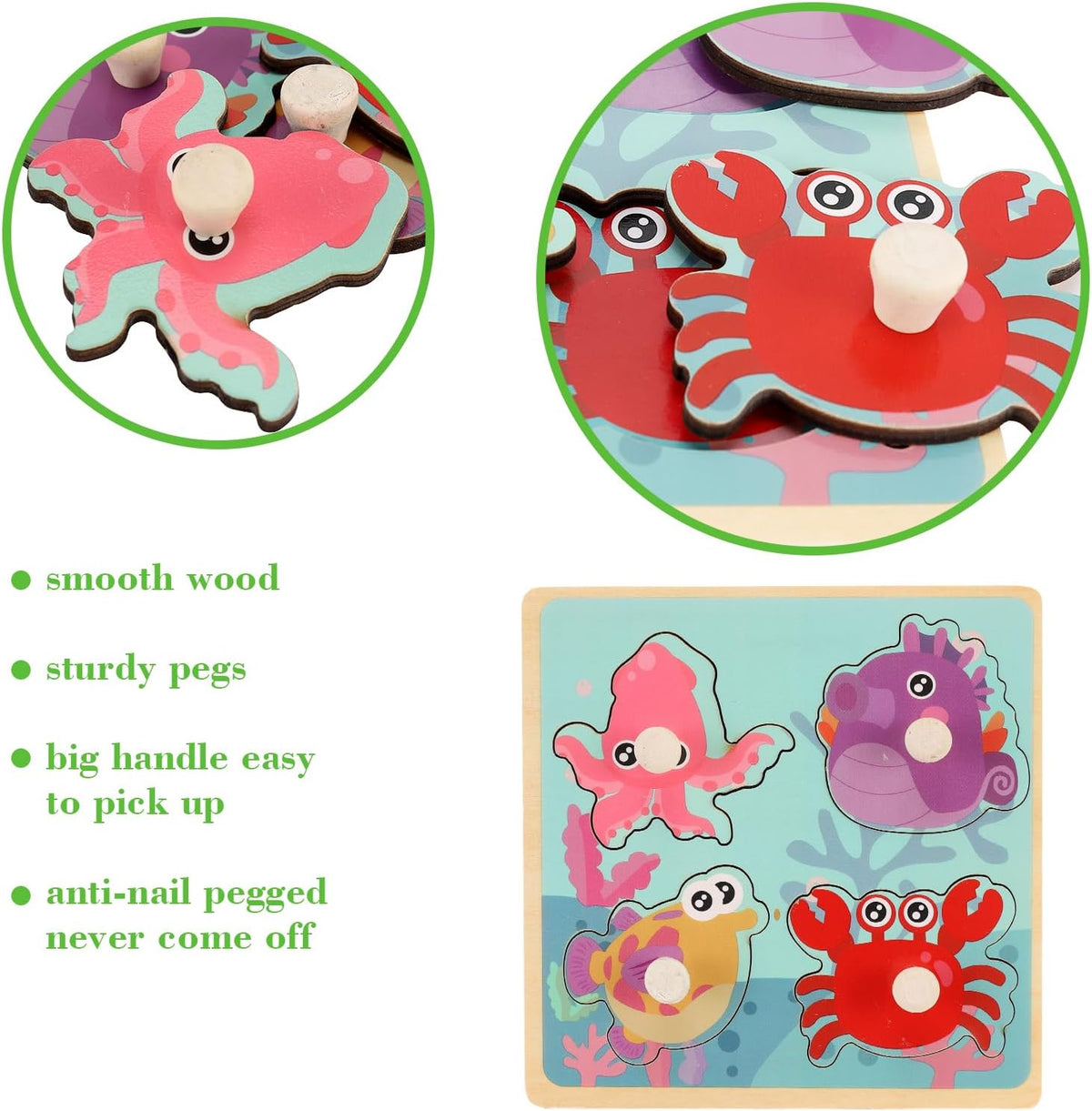 Wooden Peg Puzzles for Toddlers 1-3 - Style a - image 2