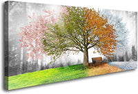 Jiuqinghua Canvas Prints Wall Art Decor Large Four Seasons Tree Picture 1 Panel Spring Summer Autumn Winter Tree Painting Artwork for Dining Room Kitchen Home Decor Stretched and Framed Ready to Hang
