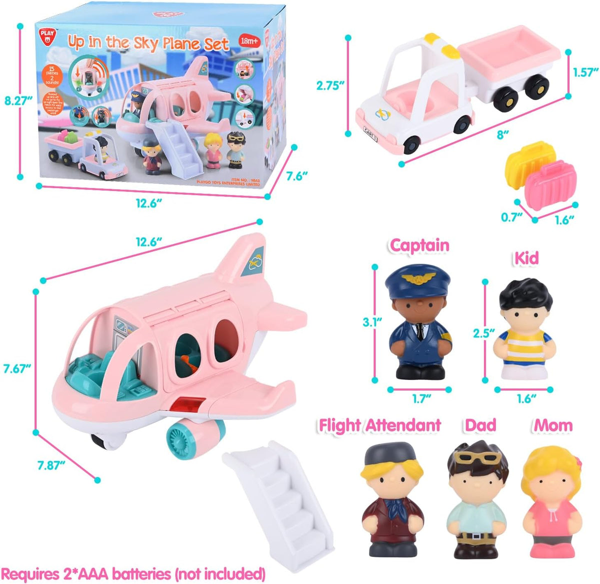 PLAY Musical Airplane Toy for kids Small Figures & Baggage - Pink - image 2