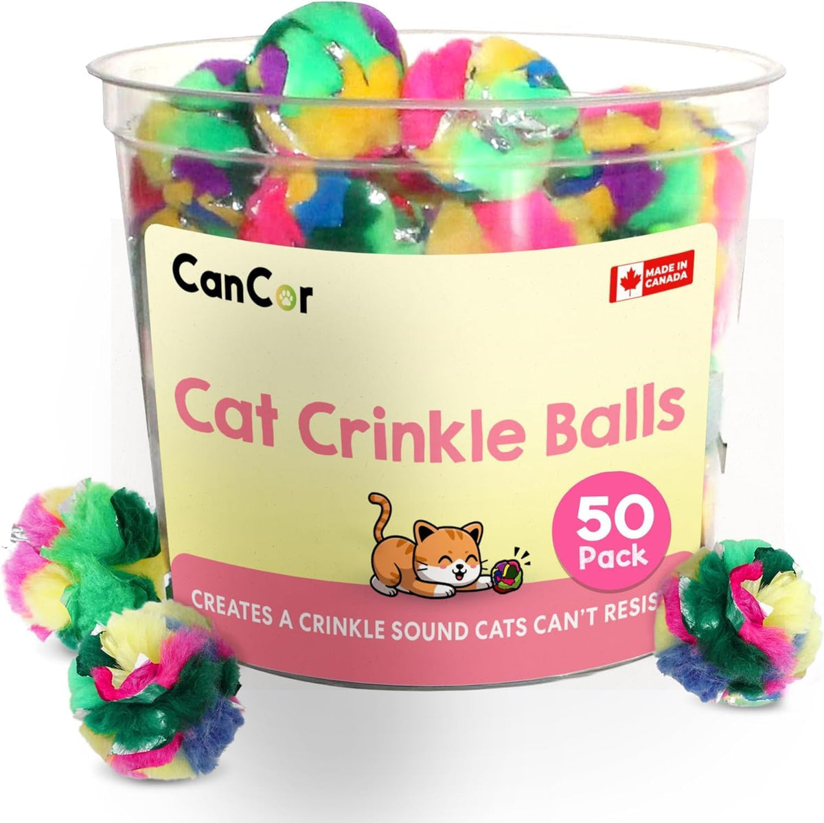Crinkle Balls for Cats, Mini 1.5 Inch, Crinkle Cat Toy, CanCor - Mini / 50 Pack