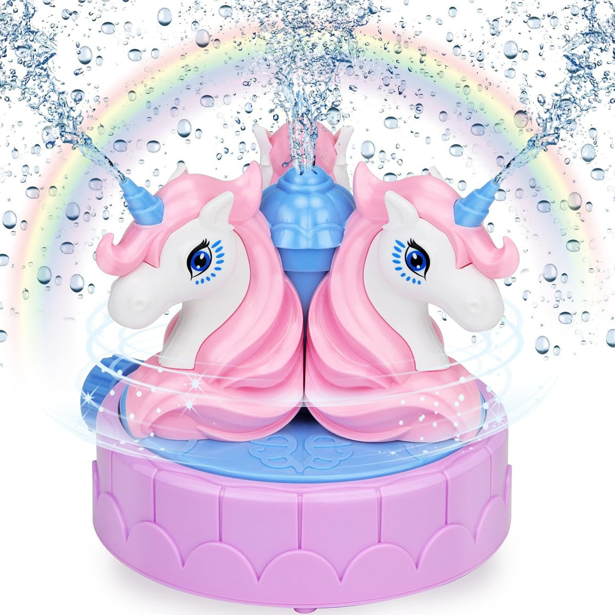 Airyard spinning unicorn sprinkler for kids with castle base spraying water