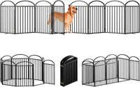 8 Panles Full Matel Freestanding Dog Gates with Door, 192"Extra Wide 32"Tall Free Standing Dog Pet Gate for Indoor & Outdoor. Foldable Pet Fences for Doorways, House, Stairs, Porch, Deck, Yard